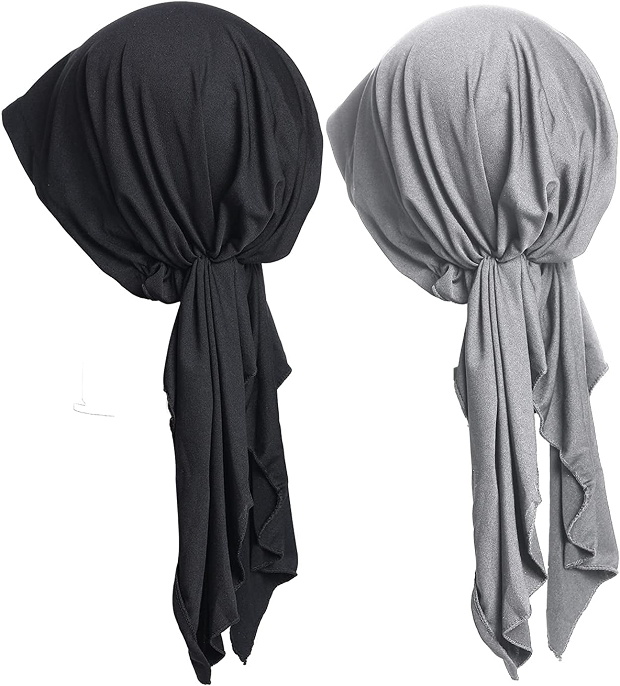 Pre Tied Head Covers Sets Chemo Beanies for Women Slip on Lightweight Chemo Bandana Turban Apparel & Accessories > Clothing Accessories > Headwear JarseHera Campaign 2,soild Color,black+gray One Size 