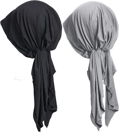 Pre Tied Head Covers Sets Chemo Beanies for Women Slip on Lightweight Chemo Bandana Turban Apparel & Accessories > Clothing Accessories > Headwear JarseHera Campaign 2,soild Color,black+gray One Size 