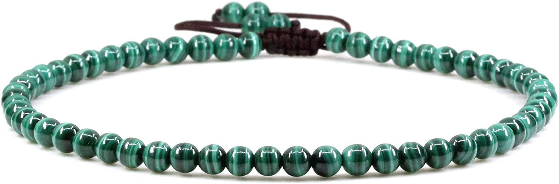 Keleny Natural Gemstone 4Mm round Bead Charm Stretch Anklet for Women Brown Rope Adjustable 8.6-11 Inch Apparel & Accessories > Jewelry > Anklets Kelenystones Green Malachite  