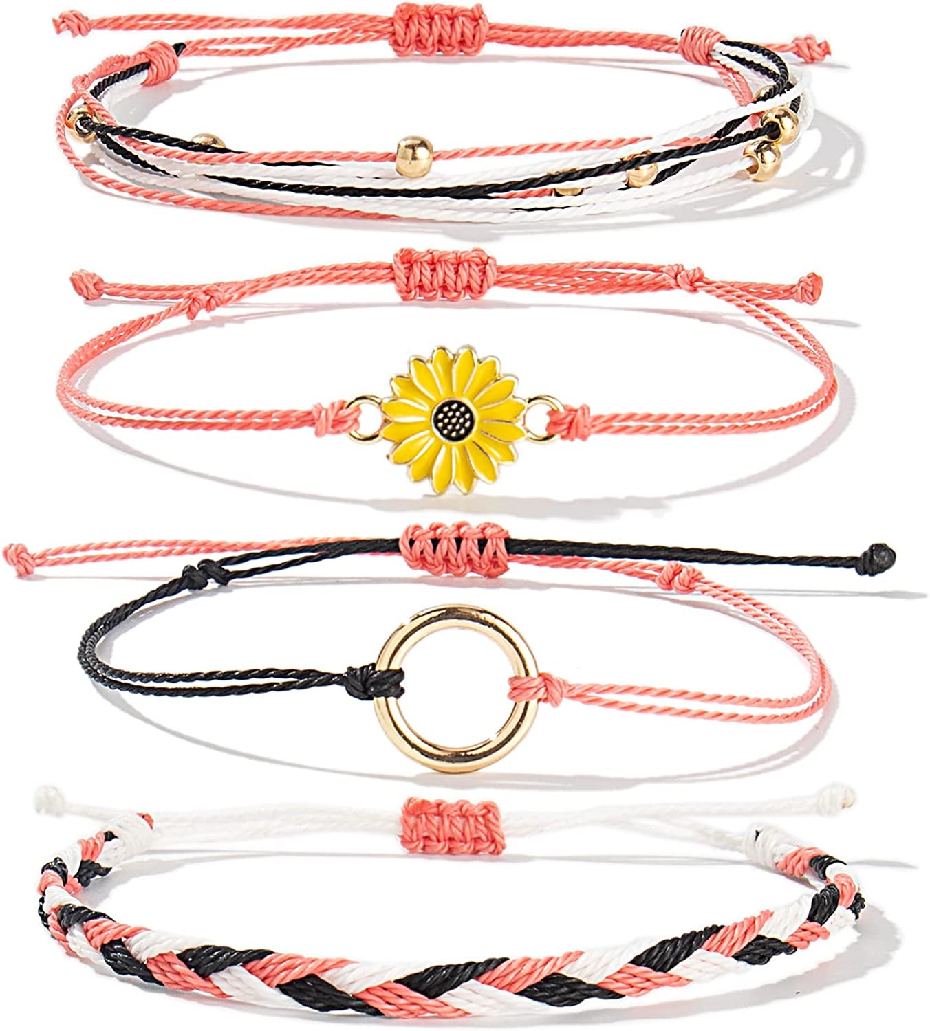 Sunflower String Bracelet Handmade Braided Rope Charms Boho Surfer Bracelet for Teen Girls Preteens Women Apparel & Accessories > Jewelry > Bracelets FANCY SHINY Watermelon  