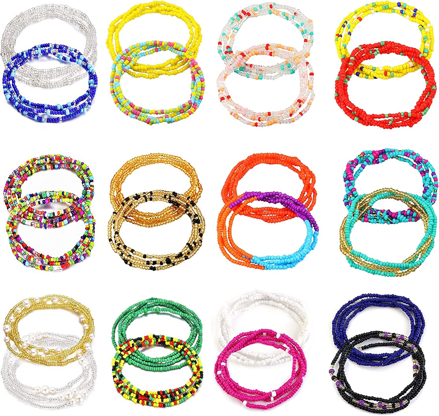 TOBENY 24PCS Waist Bead Chains for Women Colorful Summer Body Chains Belly Beads Bikini Jewelry Chains Bead Waist Chains Set Apparel & Accessories > Jewelry > Body Jewelry TOBENY Multicolor Pearl  