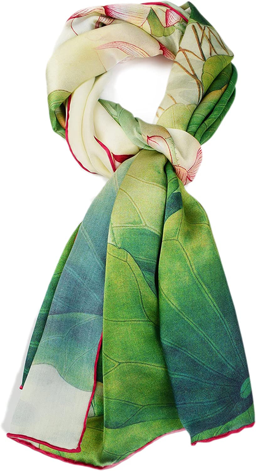ELEGNA Women'S 100% Silk Flower Painting Long Scarf Shawl Hand Rolled Edge Apparel & Accessories > Clothing Accessories > Scarves & Shawls Elegna   