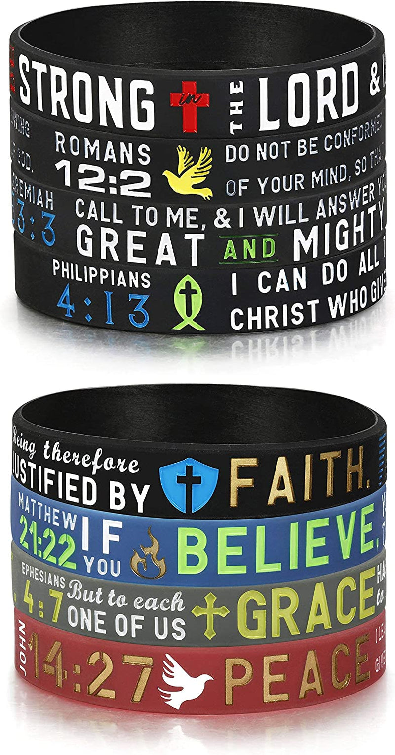 FINREZIO 8-16PCS Religious Silicone Bracelet with Bible Verses Christian Wristbands Grace Power Hope Faith Strength Inspirational Bracelets Set for Religious Gifts Apparel & Accessories > Jewelry > Bracelets FINREZIO C  