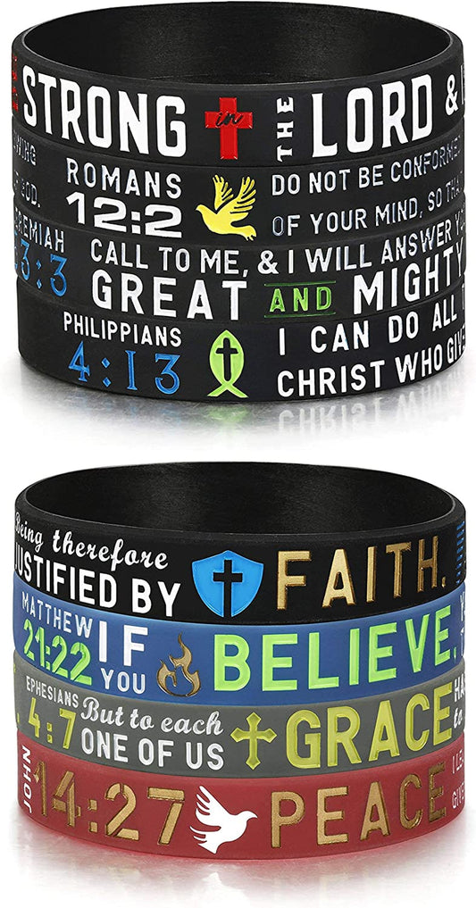 FINREZIO 8-16PCS Religious Silicone Bracelet with Bible Verses Christian Wristbands Grace Power Hope Faith Strength Inspirational Bracelets Set for Religious Gifts Apparel & Accessories > Jewelry > Bracelets FINREZIO C  