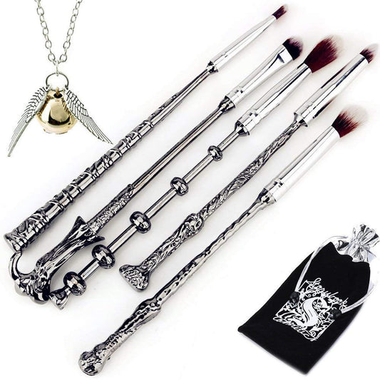 Wizard Wand Potter Makeup Brushes, 5Sets Potter Makeup Brushes Magic for Foundation Eye Shadow Eyeliner Blending Pencil Lip Brush Beauty Tools with Potter Snitch Gold Necklace Health & Beauty > Personal Care > Cosmetics > Cosmetic Tools > Makeup Tools LSKUIKDS   