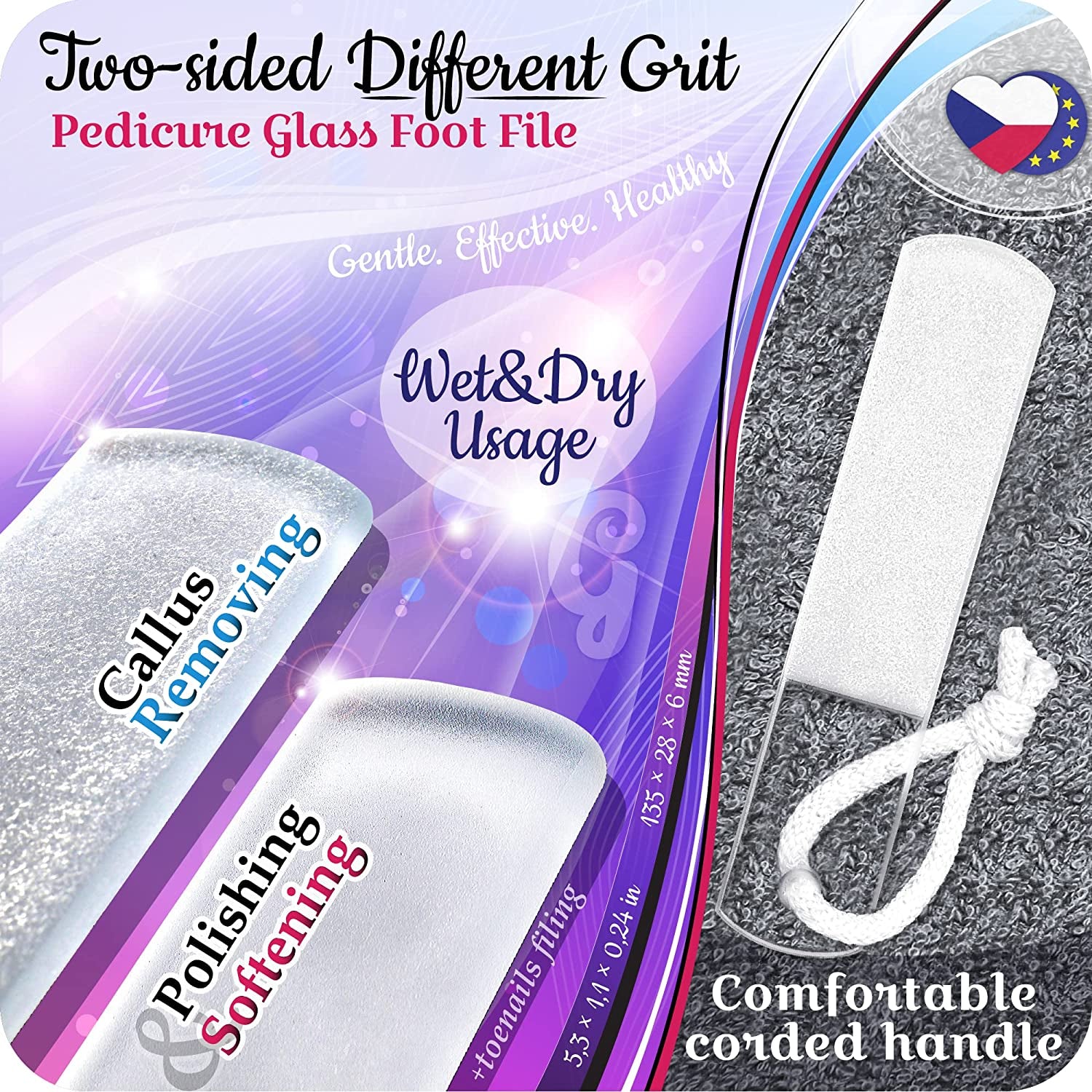 Genuine Czech Glass Nail File Set - Two-Sided Different Grit Surface, Callus Remover Foot Rasp, Manicure & Pedicure, Professional Nail Care, Wet & Dry Use, Cotton Towel, EU Quality (Green Aqua) Health & Beauty > Personal Care > Foot Care Gladzy   