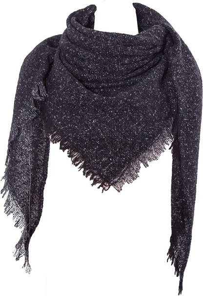 Wander Agio Womens Winter Scarfs Warm Scarf Half Shawls Triangle Scarves Stripe Plaid Apparel & Accessories > Clothing Accessories > Scarves & Shawls Wander Agio Pure Black 17  