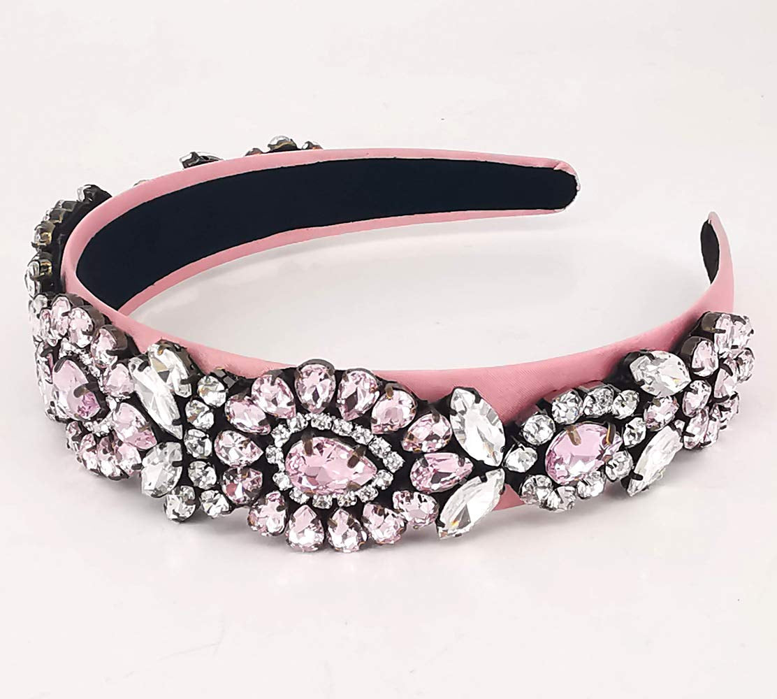 QTMY Fashion Crystal Headbands Baroque Gemstone Hair Accessories Head Band Fashion Headwear Hairbands for Women,Pink Apparel & Accessories > Clothing Accessories > Headwear QTMY   