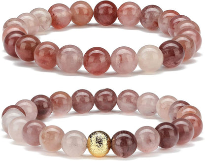 CHOGLE Gemstone Beaded Bracelets for Women - Semi Precious 8Mm round Natural Stone Beads Bracelet - Stretch Strand Bracelet for Girls Apparel & Accessories > Jewelry > Bracelets CHOGLE Strawberry Quartz Stone Beaded Strand Bracelet  