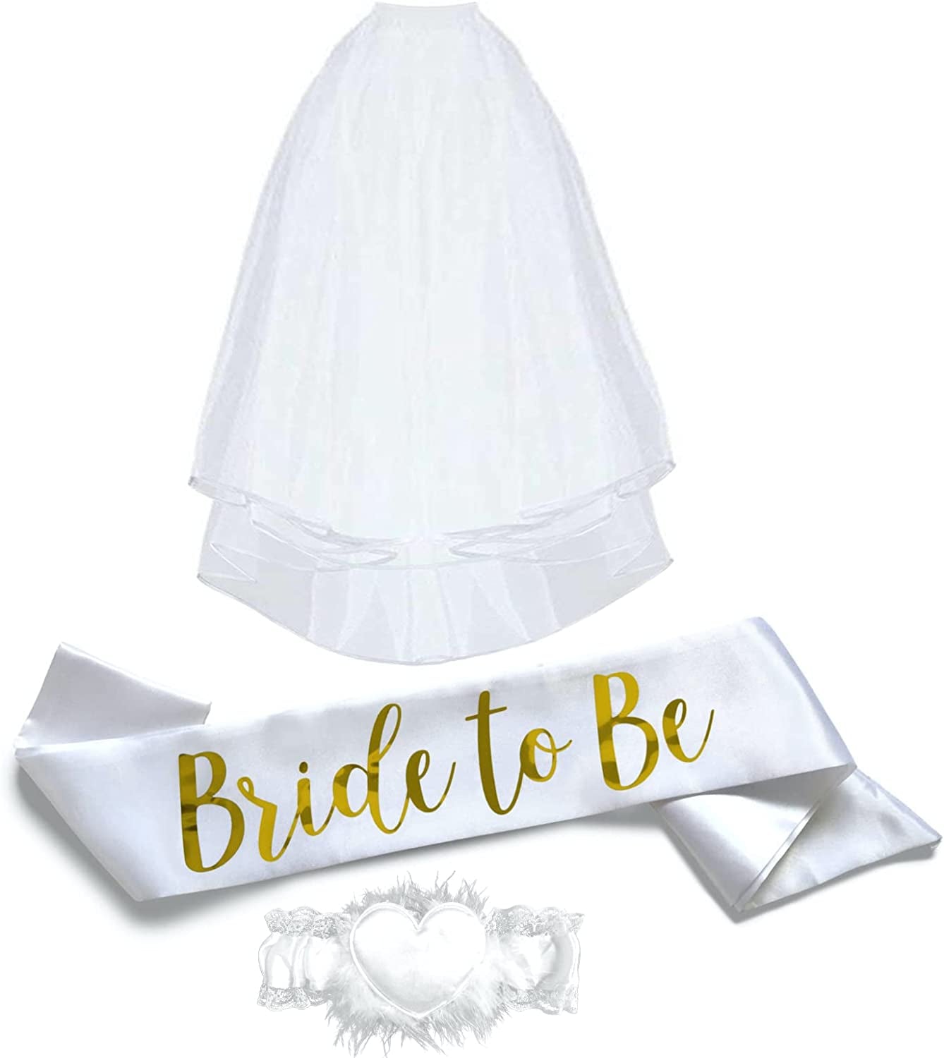Bride to Be 3Pc Sash Set - Sophisticated & Fun Party Favor for Bachelorette Party, Bridal Shower & Wedding Party (3Pc Set, White & Teal (Font #2)) Apparel & Accessories > Clothing Accessories > Sashes Bachelorette to Bride White & Gold (Font #2) 3pc Set 