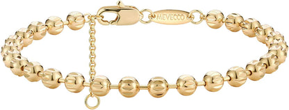 MEVECCO Gold Beaded Bracelets,18K Gold Plated Handmade Cute Satellite Diamond Cut Oval and round Beads Rope Chain Dainty Bracelet for Women Apparel & Accessories > Jewelry > Bracelets Mevecco Pumpkin Beads  