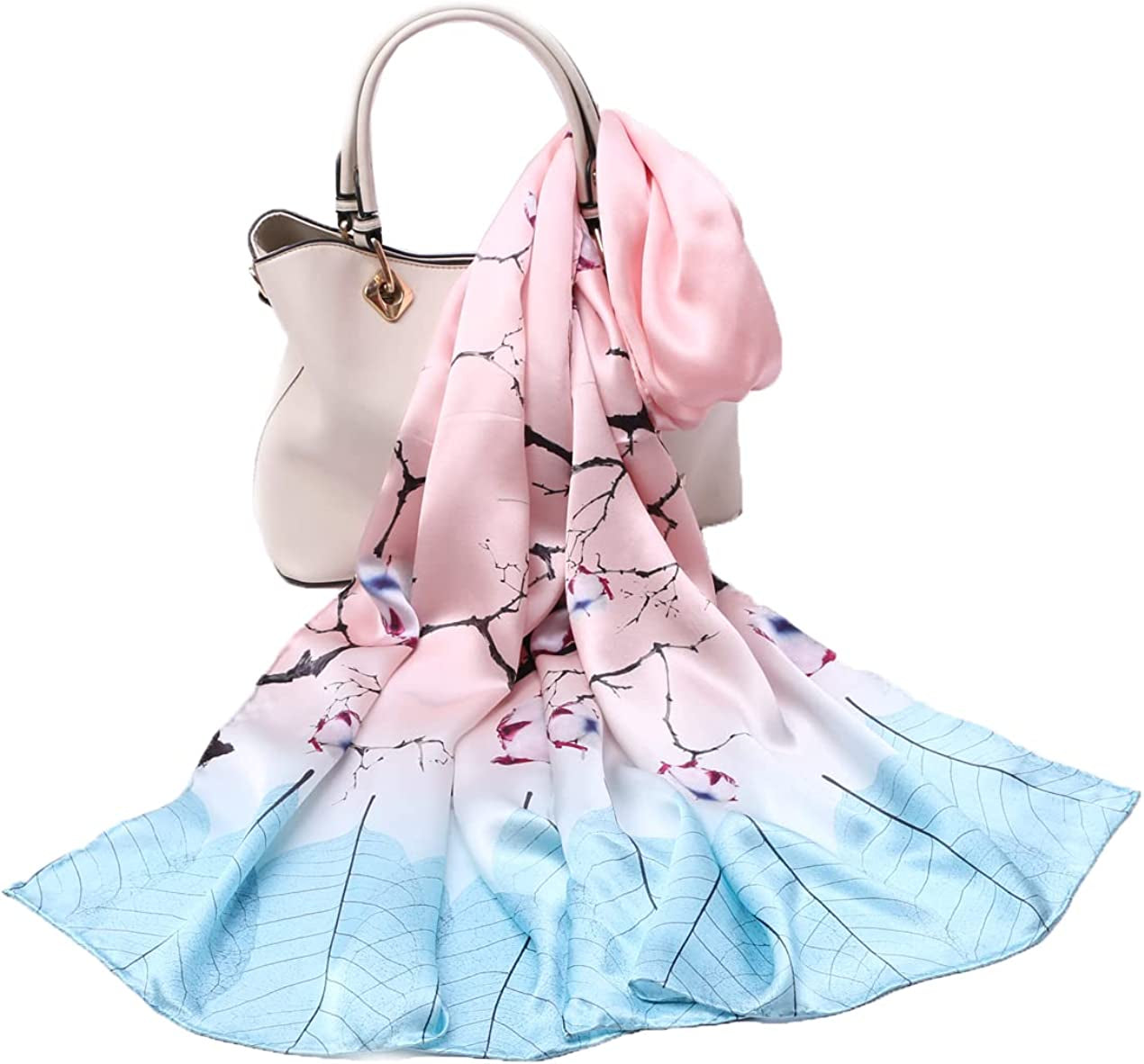 Women'S Mulberry Silk Scarf Floral Print Satin Long Scarf Wrap Shawl Apparel & Accessories > Clothing Accessories > Scarves & Shawls Smi&Love   
