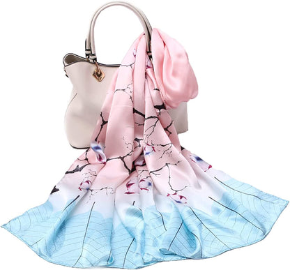 Women'S Mulberry Silk Scarf Floral Print Satin Long Scarf Wrap Shawl Apparel & Accessories > Clothing Accessories > Scarves & Shawls Smi&Love   