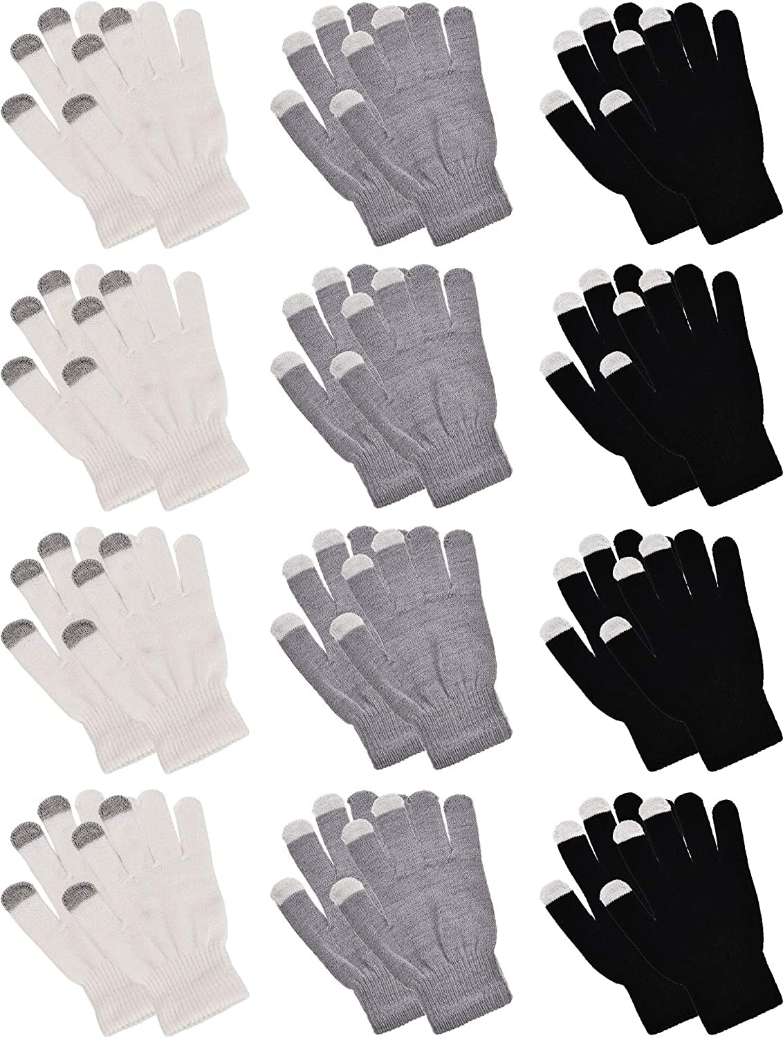 Pangda 12 Pairs Touchscreen Gloves Stretch Knitted Texting Gloves Warm Windproof Solid Color Mittens for Men and Women Apparel & Accessories > Clothing Accessories > Gloves & Mittens Pangda Black, Milky White, Grey 7 x 4 Inch 