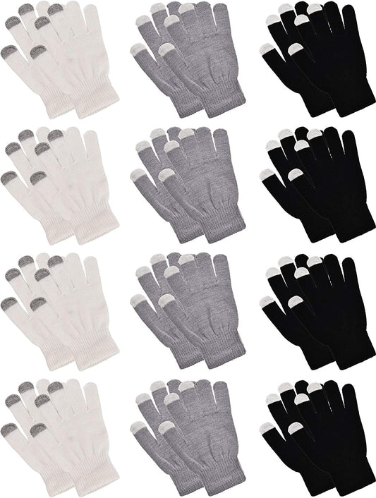 Pangda 12 Pairs Touchscreen Gloves Stretch Knitted Texting Gloves Warm Windproof Solid Color Mittens for Men and Women Apparel & Accessories > Clothing Accessories > Gloves & Mittens Pangda Black, Milky White, Grey 7 x 4 Inch 