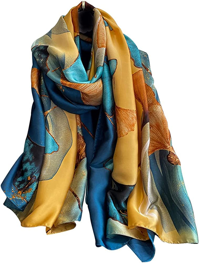 NUWEERIR Womens 100% Large Mulberry Silk Scarf Long Satin Scarf Fashion Designer Scarf Lightweight Wraps Apparel & Accessories > Clothing Accessories > Scarves & Shawls NUWEERIR Tulip  