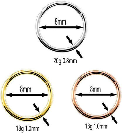 Vitaltyextracts 3Pcs Nose Rings Hypoallergenic 316L Surgical Steel Hinged Hoop 20G Silver 18G Gold - Rose Gold Diameter 8Mm Apparel & Accessories > Jewelry > Body Jewelry Vitaltyextracts   