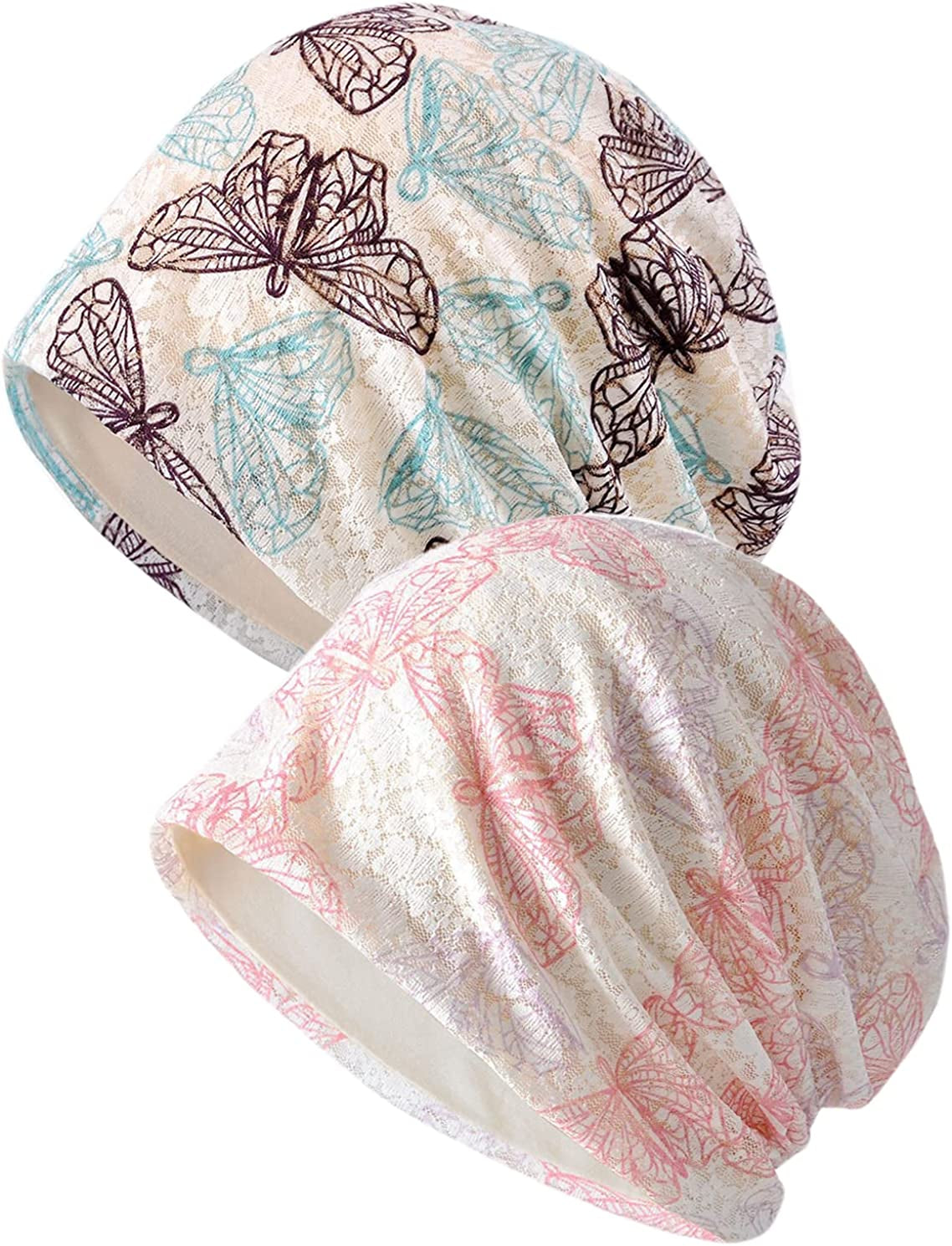 Qiabao Womens Stretchy Cotton Beanie Chemo Cap Cancer Hats Headwear Apparel & Accessories > Clothing Accessories > Headwear Qiabao 2pack-b  
