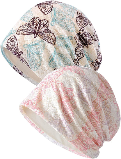 Qiabao Womens Stretchy Cotton Beanie Chemo Cap Cancer Hats Headwear Apparel & Accessories > Clothing Accessories > Headwear Qiabao 2pack-b  