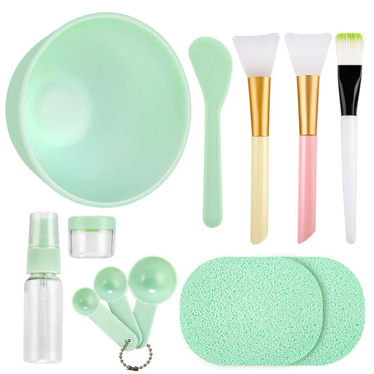 Face Mask Mixing Bowl Set, Boujean 12 Pcs DIY Facemask Mixing Tool Kit with Silicone Facial Mask Bowl Stick Spatula Silicone Brush Spray Bottle Puff Soaking Bottle Gauges Green Health & Beauty > Personal Care > Cosmetics > Cosmetic Tools > Skin Care Tools Boujean   