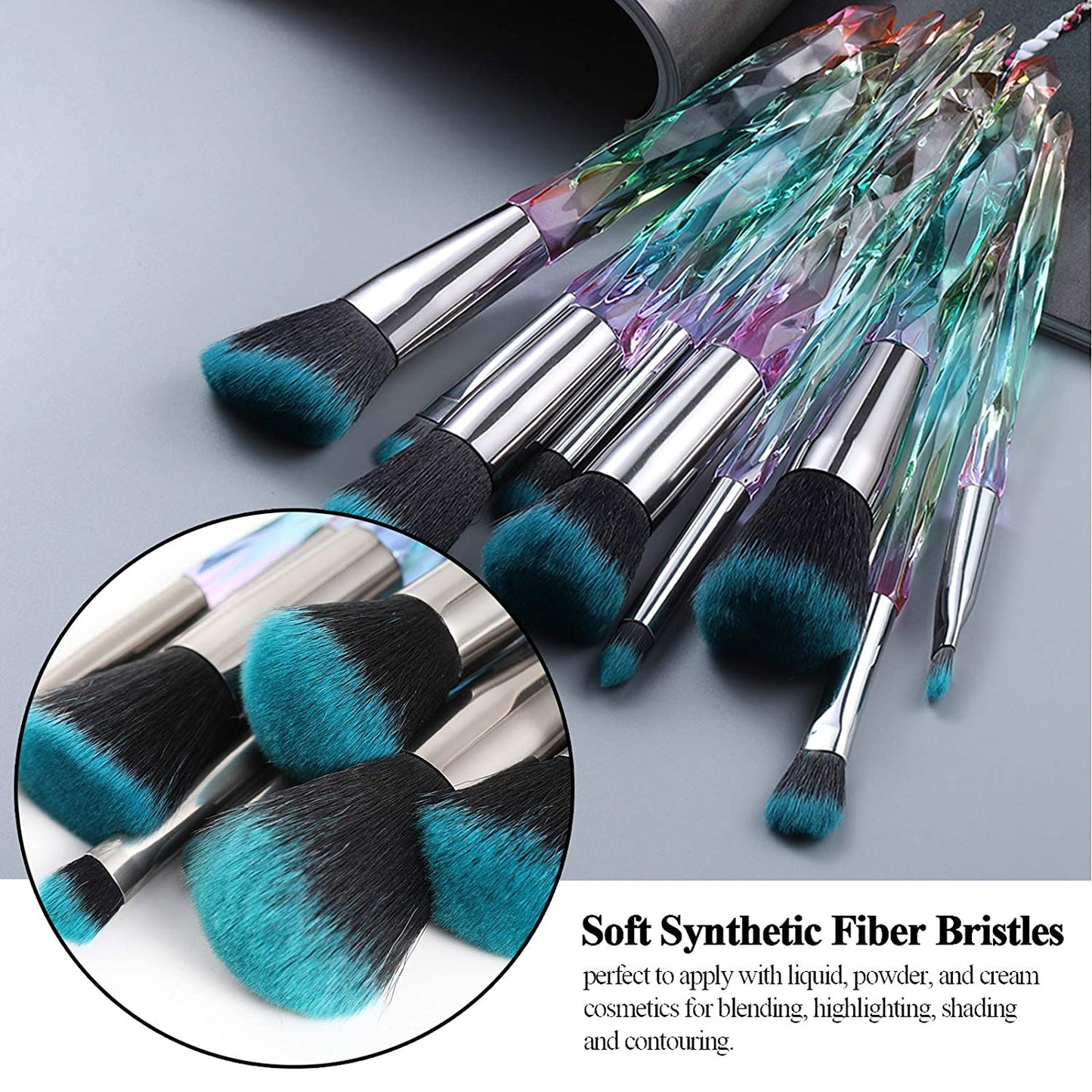 Kingtree Makeup Brush Set 10 PCS Crystal Makeup Brushes, Premium Synthetic Bristles Powder Foundation Blush Concealer Eye Shadow Eyeliner Eyebrow Brushes for Girls Ideal Beauty Tool for Women Health & Beauty > Personal Care > Cosmetics > Cosmetic Tools > Makeup Tools Kingtree   