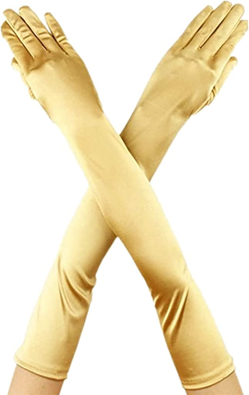 Dreamhigh Womens 22 " Finger Mittens over Elbow Long Black /White Evening Gloves Apparel & Accessories > Clothing Accessories > Gloves & Mittens DreamHigh Gold  