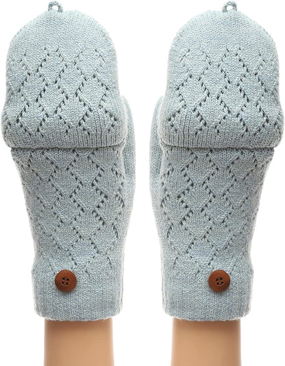 MIRMARU Women'S Knitted Fingerless Mitten Gloves with Flip Cover with Faux Fur Lining Apparel & Accessories > Clothing Accessories > Gloves & Mittens MIRMARU Light Blue One Size 