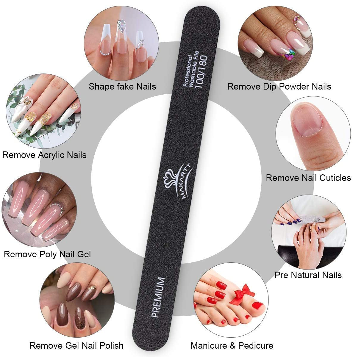 Makartt Nail File 100 180 Grit Emery Boards for Nails 10Pcs Nail Files Professional Washable Doubled Sides Nail File Kit for Manicure Pedicure Natural Acrylic Nails Coarse Nail File for DIY Salon Use Health & Beauty > Personal Care > Cosmetics > Cosmetic Tools > Nail Tools Makartt   