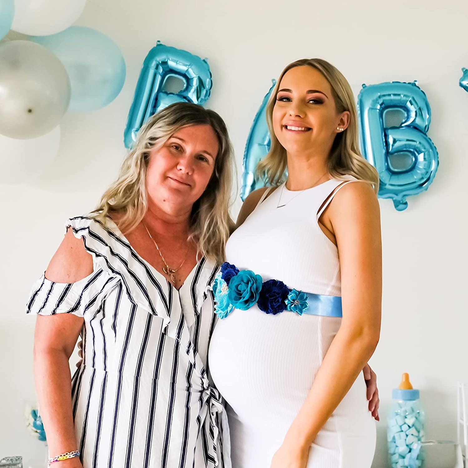 Baby Bee Baby Shower Mommy Sash Pregnancy Sash Keepsake Baby Shower Flower for Gender Reveal (Royal Blue) Apparel & Accessories > Clothing Accessories > Sashes Baby Noah   