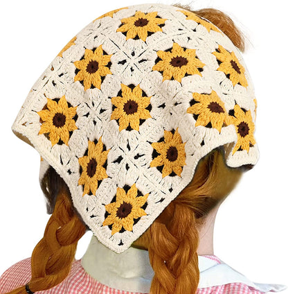 Floral Crochet Hair Bandanas Headscarf- HAIMEIKANG 2 PCS Women Hair Scarf Daisy Headband Vintage Head Kerchief for Girls Apparel & Accessories > Clothing Accessories > Bandanas & Headties HAIMEIKANG   
