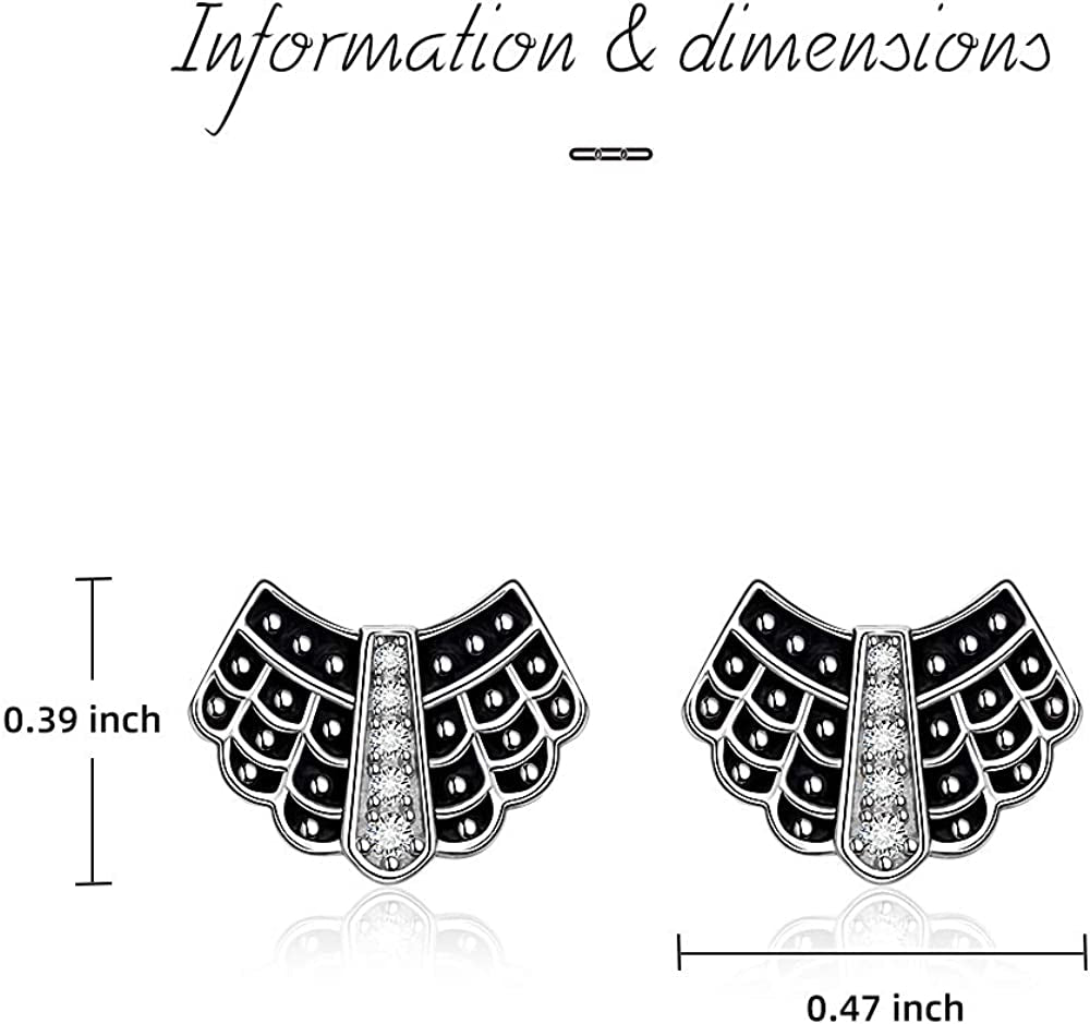 Ruth Bader Ginsburg Earrings Stud for Women RBG Piercing Diamond Cubic Zirconia Real 925 Sterling Silver Dissent Collar Apparel & Accessories > Jewelry > Earrings Fenthring   