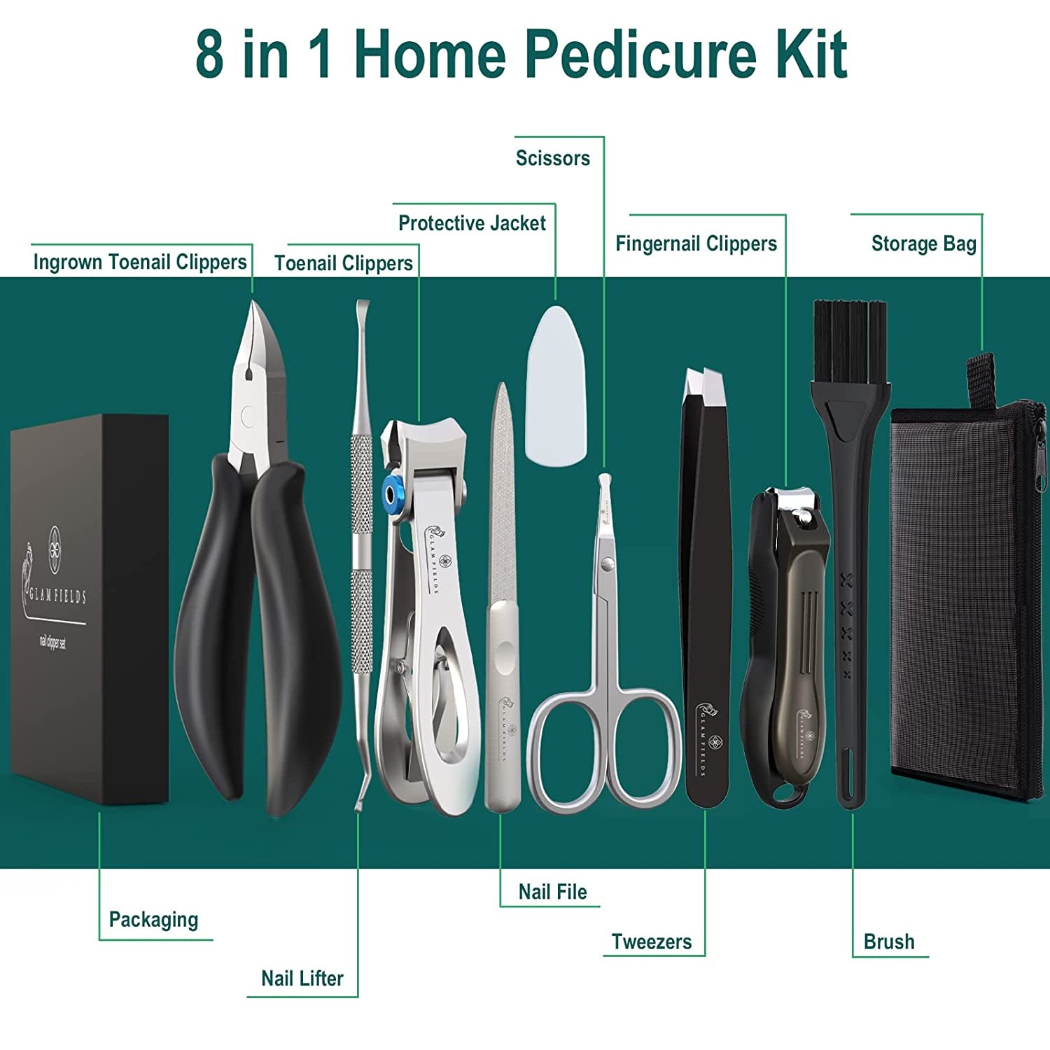 GLAMFIELDS Large Nail Clipper Set (8Pcs), Toe Nail Clippers for Thick Nails for Seniors, Ingrown Toenail, Paronychia, Big Toenail Clippers with Easy Grip Rubber Handle for Podiatrist/Adult /Men/ Women Health & Beauty > Personal Care > Cosmetics > Cosmetic Tools > Nail Tools GLAMFIELDS   