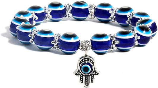 SUMMER LOVE Evil Eye Hamsa Blue Beaded Charm Stretch Bracelet Hand of Fatima Turkish Lucky Evil Eye Bracelet for Protection and Blessing Apparel & Accessories > Jewelry > Bracelets SUMMER LOVE 10mm evil eye  