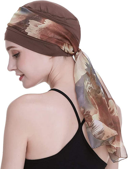 Elegant Chemo Cap with Silky Scarfs for Cancer Women Hair Loss Sleep Beanie Apparel & Accessories > Clothing Accessories > Headwear FocusCare   