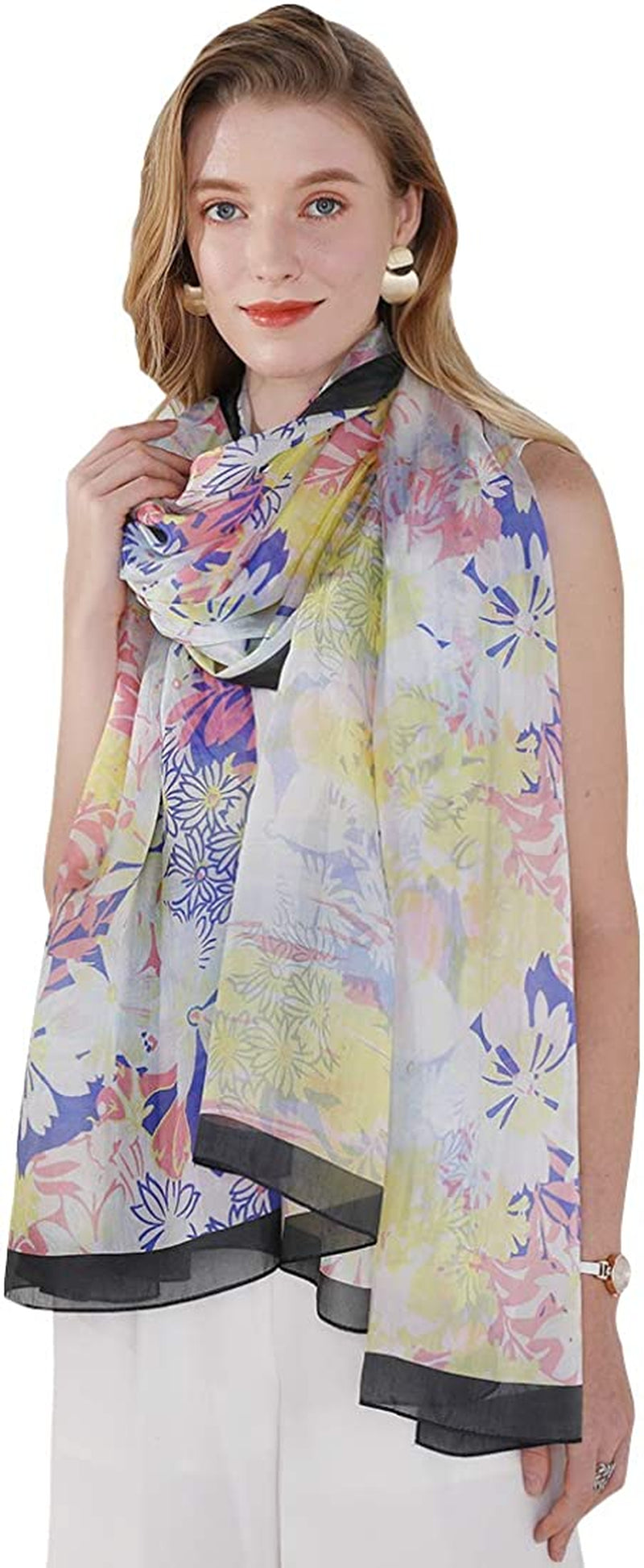 DANA XU Long Silk Fashion Oblong Floral Oversize Soft Scarf Wedding Shawls Beach Wraps Bandana Scarves for Women Apparel & Accessories > Clothing Accessories > Scarves & Shawls DANA XU 19 Multicolor  