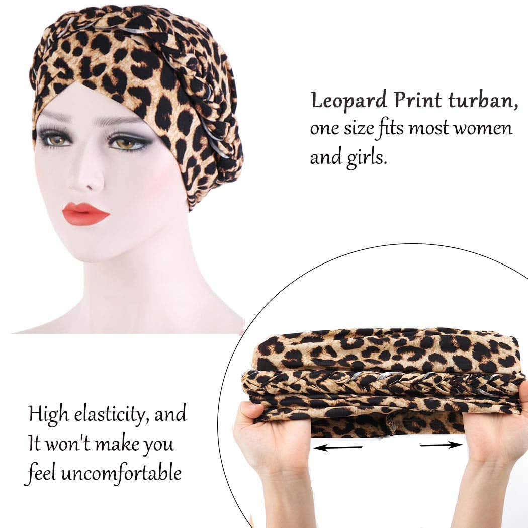 Woeoe African Turban Leopard Print Stretch Headwear Print Pattern Head Scarf Elastic Beanie Cap Head Wrap for Women and Girls(2 Pieces) Red Apparel & Accessories > Clothing Accessories > Headwear Woeoe   