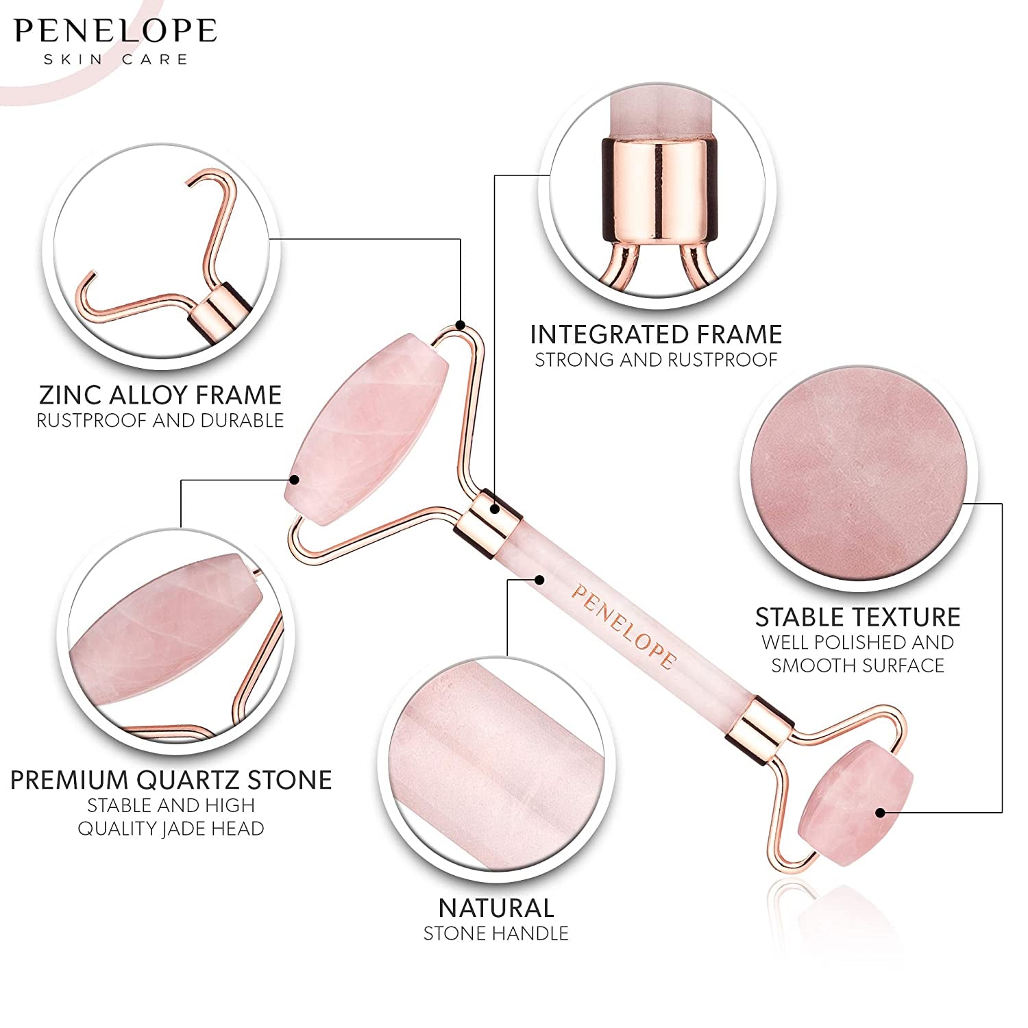 Rose Quartz Face Roller - Facial Roller and Skin Massage Tool with Authentic Rose Quartz Stone - Face Relaxer Gua Sha Roller - under Eye Roller by Penelope Skincare… (Rose Quartz) Health & Beauty > Personal Care > Cosmetics > Cosmetic Tools > Skin Care Tools PENELOPE SKINCARE   