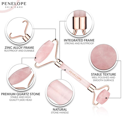 Rose Quartz Face Roller - Facial Roller and Skin Massage Tool with Authentic Rose Quartz Stone - Face Relaxer Gua Sha Roller - under Eye Roller by Penelope Skincare… (Rose Quartz) Health & Beauty > Personal Care > Cosmetics > Cosmetic Tools > Skin Care Tools PENELOPE SKINCARE   