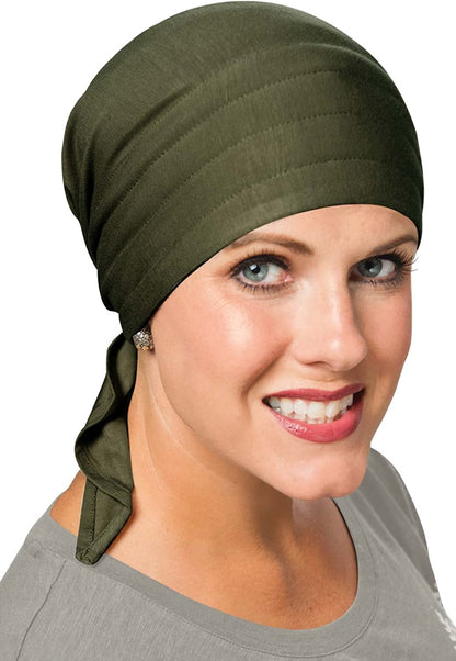 Cardani Instant Tie Headscarf - Padded Easy Tie Triangle Scarf in Luxury Viscose from Bamboo Apparel & Accessories > Clothing Accessories > Headwear Cardani Luxury Bamboo - Olive Neutral One Size 