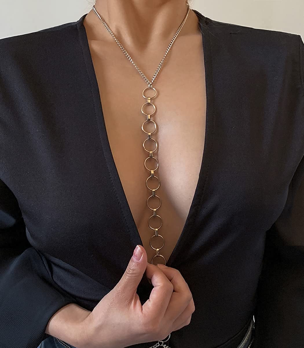 Body Chains for Women Sexy Skinny Crossover Full Body Jewelry for Bikini Swimsuit Wedding Dress Necklace and Belly Chain Set Apparel & Accessories > Jewelry > Body Jewelry Tosmifairy   