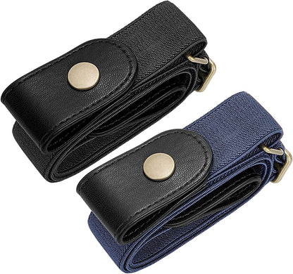 No Buckle Elastic Stretch Belts for Men and Women, Comfortable Invisible Belts for Jeans Pants Apparel & Accessories > Clothing Accessories > Belts SUOSDEY F-black+blue(copper Button) L--XXL:Waist size 34''-48'' 