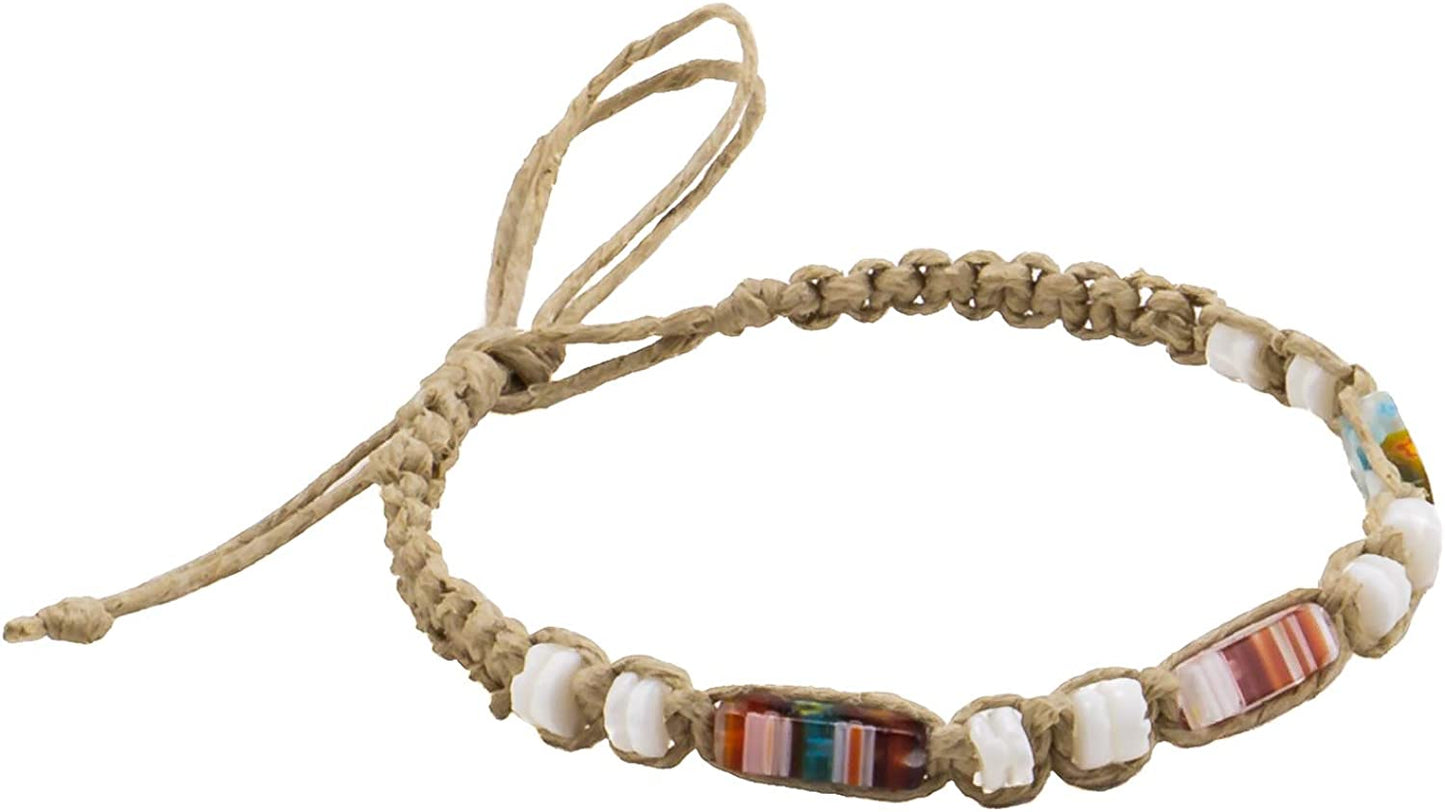 Bluerica Hemp Anklet Bracelet with Puka Shell Beads & Multicolor Murano Glass Tubes Apparel & Accessories > Jewelry > Anklets BlueRica   