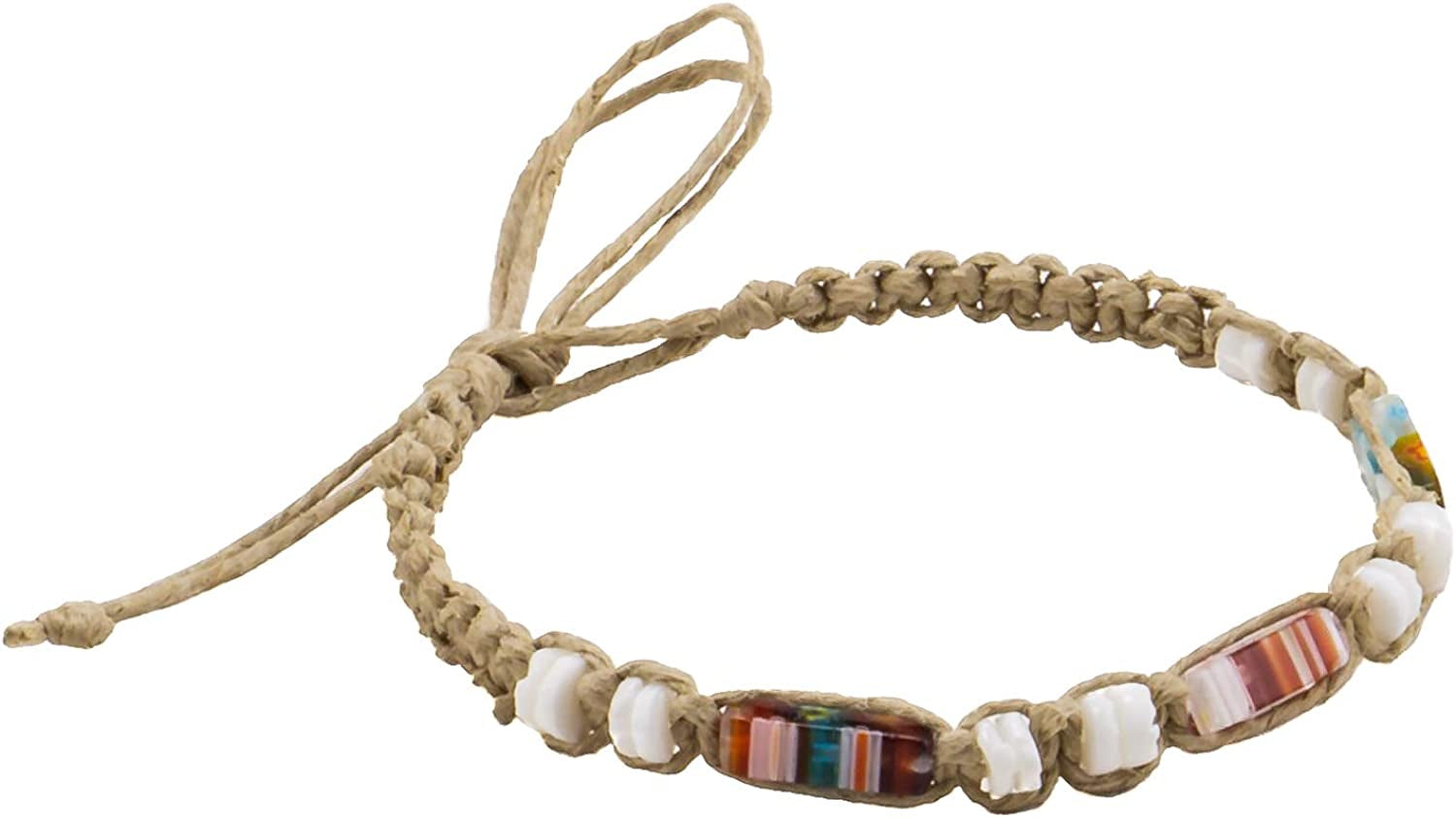 Bluerica Hemp Anklet Bracelet with Puka Shell Beads & Multicolor Murano Glass Tubes Apparel & Accessories > Jewelry > Anklets BlueRica   