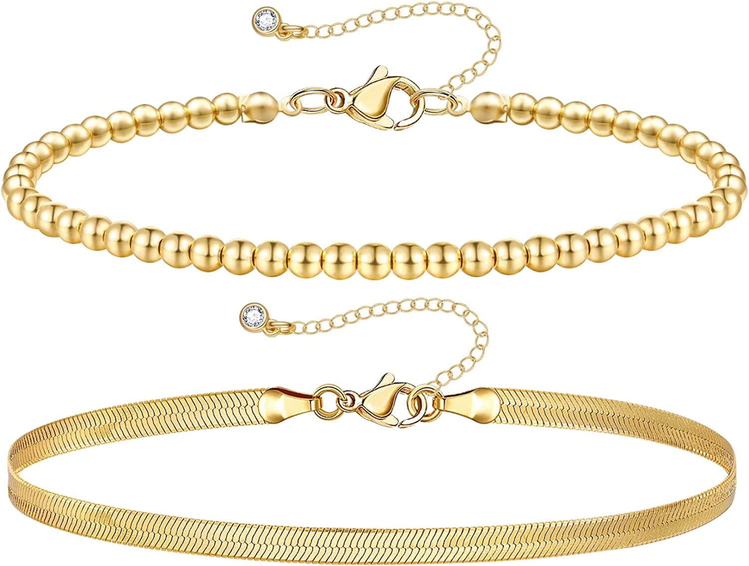 Kissyan Gold Layered Ankle Bracelets for Women, Dainty 14K Gold Plated Layering Anklets Set Adjustable Fashion Cuban Link Snake Tennis Chain Ankles Summer Beach Foot Jewelry Gifts for Women Girls Apparel & Accessories > Jewelry > Anklets KissYan L-Gold2  