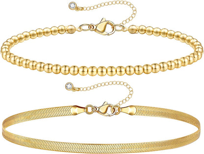 Kissyan Gold Layered Ankle Bracelets for Women, Dainty 14K Gold Plated Layering Anklets Set Adjustable Fashion Cuban Link Snake Tennis Chain Ankles Summer Beach Foot Jewelry Gifts for Women Girls Apparel & Accessories > Jewelry > Anklets KissYan L-Gold2  