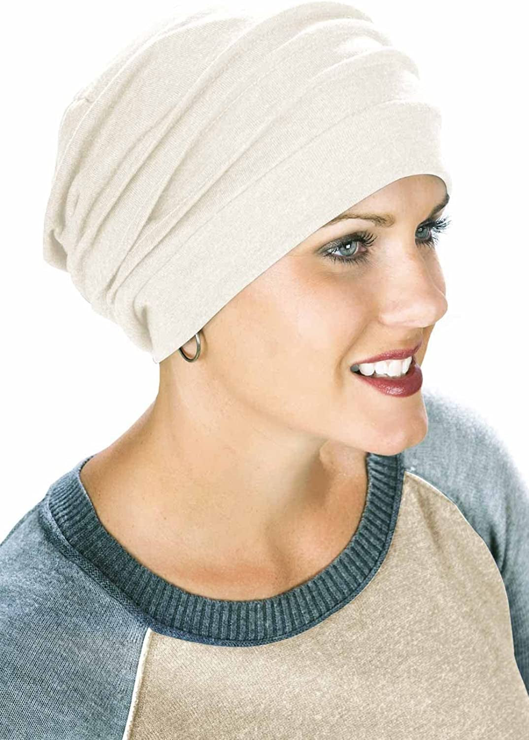 Headcovers Unlimited Slouchy Snood Hat - 100% Cotton Slouchy Beanie Hats for Women Apparel & Accessories > Clothing Accessories > Headwear Headcovers Unlimited Cream One Size 
