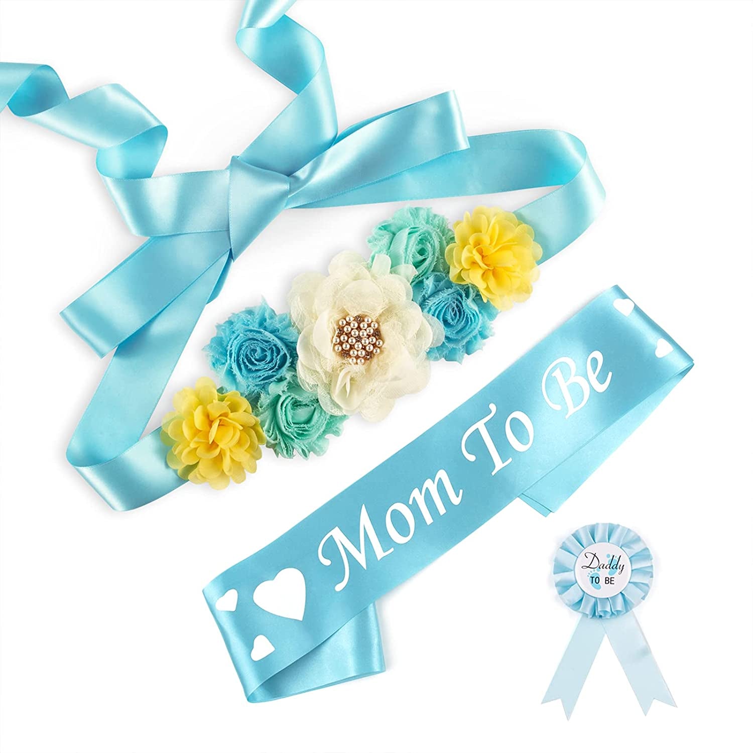 Baby Bee Baby Shower Mommy Sash Pregnancy Sash Keepsake Baby Shower Flower for Gender Reveal (Royal Blue) Apparel & Accessories > Clothing Accessories > Sashes Baby Noah Light Blue  