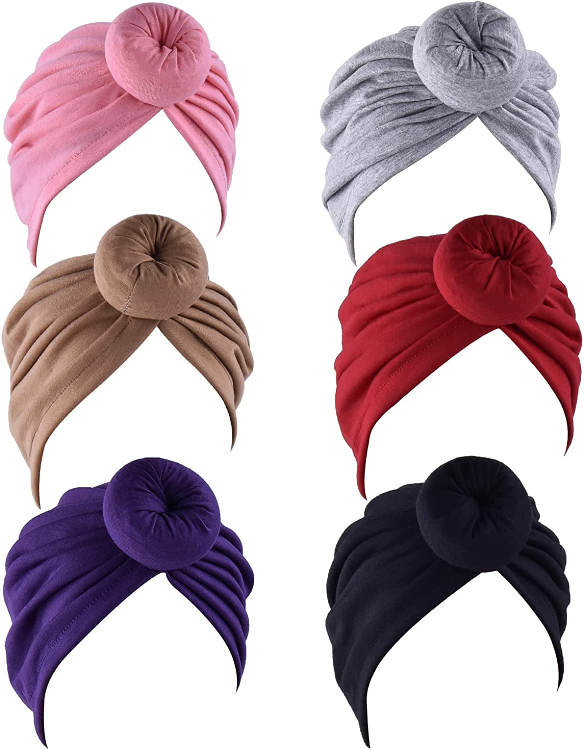 WKJHO 6 Pieces Women Turban Hat African Flower Knot Pre-Tied Bonnet Beanie Cap Headwrap for Girls Apparel & Accessories > Clothing Accessories > Bandanas & Headties Generic 6 Colors/Pink Gray Brown Red Purple Black  