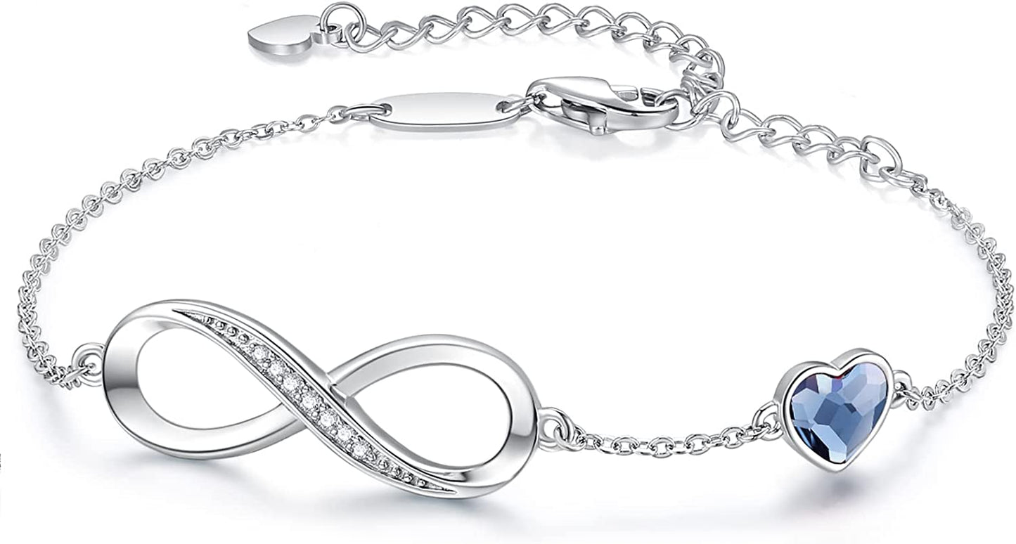 CDE Infinity Heart Symbol Charm Bracelet for Women Stainless Steel 925 Sterling Silver Adjustable Christmas Jewelry Gift Birthday Gifts for Women Mom Wife Girls Her Apparel & Accessories > Jewelry > Bracelets CDE Stainless Steel-Blue Stainless Steel 