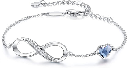 CDE Infinity Heart Symbol Charm Bracelet for Women Stainless Steel 925 Sterling Silver Adjustable Christmas Jewelry Gift Birthday Gifts for Women Mom Wife Girls Her Apparel & Accessories > Jewelry > Bracelets CDE Stainless Steel-Blue Stainless Steel 